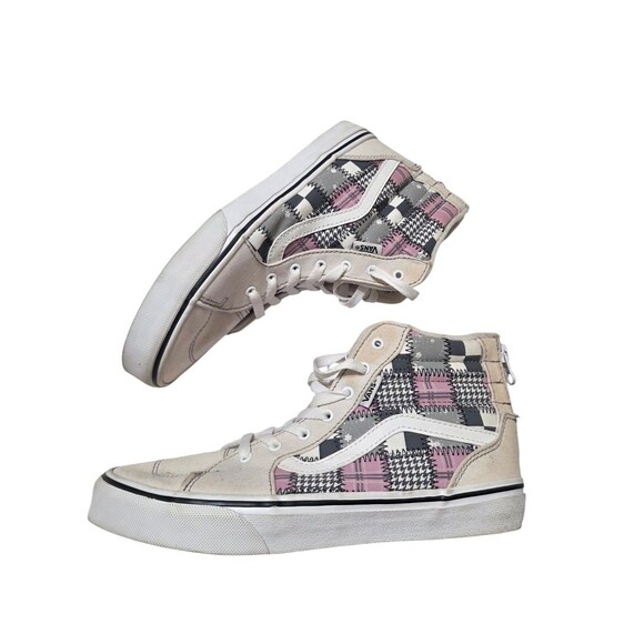 VANS Sk8-Hi Filmore Patchwork Houndstooth Plaid US Missy 6 Gray Pink Black - Picture 9 of 9